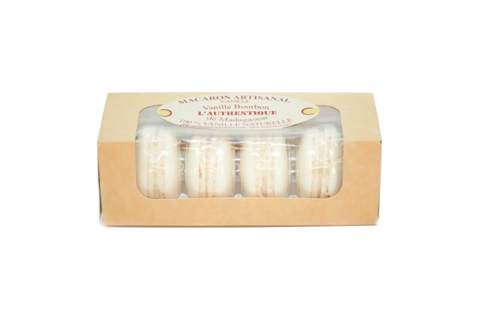 Macaron  artisanal  Vanille - boîte de 4 macarons - Authentique Vanille